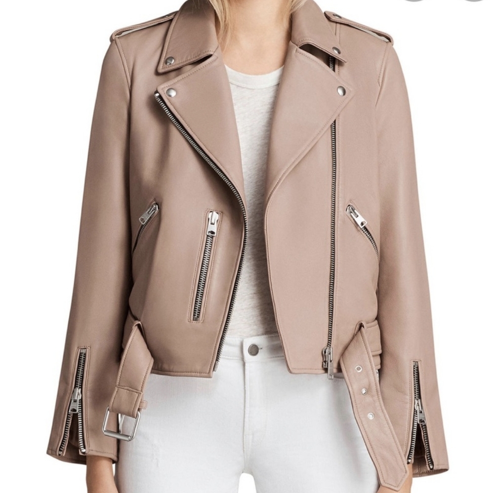 All Saints Balfern Biker Leather Moto Jacket Size 0